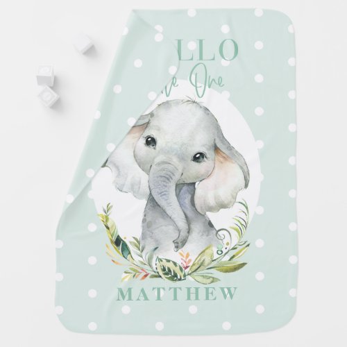 Hello little one watercolor elephant baby blanket