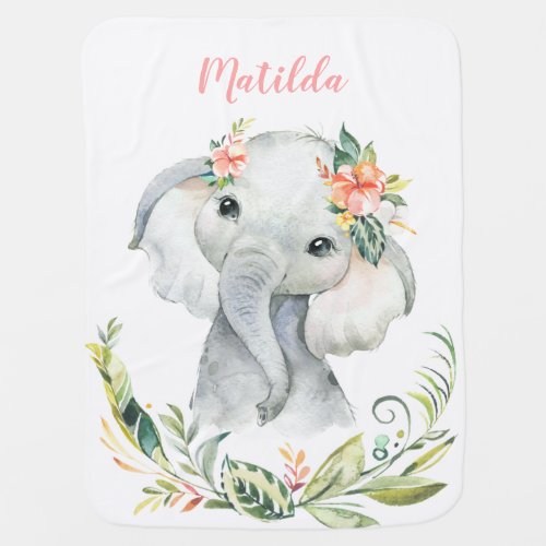 Hello little one watercolor elephant baby blanket