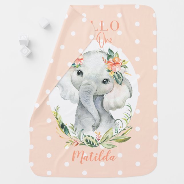 Hello little one watercolor elephant baby blanket (In Situ)