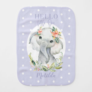 Hello little one watercolor elephant baby burp cloth