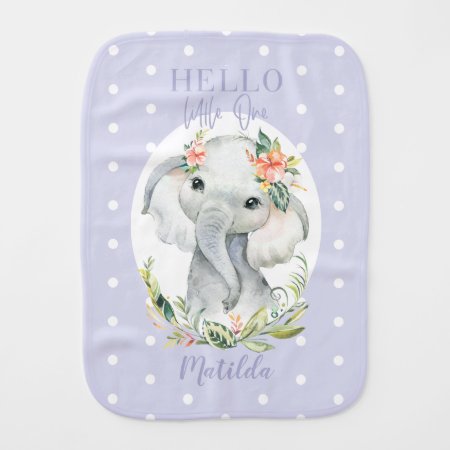 Hello Little One Watercolor Elephant Baby Burp Cloth