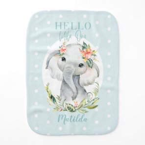 Hello little one watercolor elephant baby burp cloth