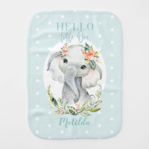 Hello little one watercolor elephant baby burp cloth