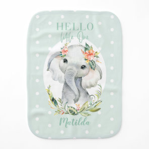 Hello little one watercolor elephant baby burp cloth