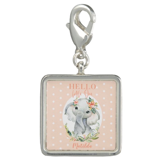 Hello little one watercolor elephant keepsake gift charm (Front)