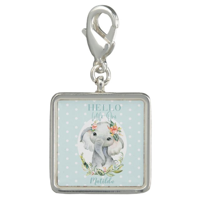 Hello little one watercolor elephant keepsake gift charm (Front)