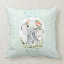 Hello little one watercolor elephant throw pillow