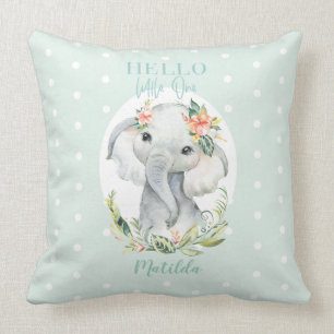 Hello little one watercolor elephant throw pillow