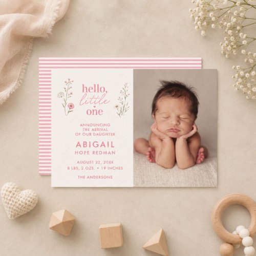 Hello Little One Wildflower Girl Photo Birth Announcement
