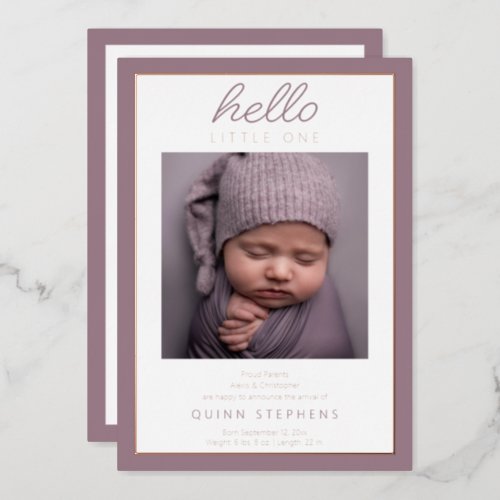 Hello Little Two Photo Baby Birth Announcement 