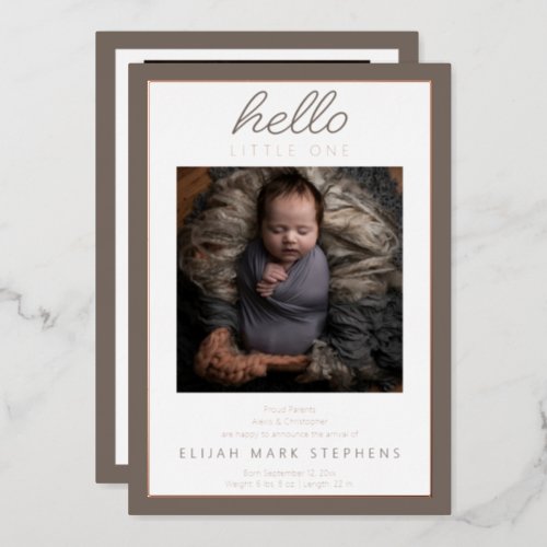 Hello Little Two Photo Baby Birth Announcement 