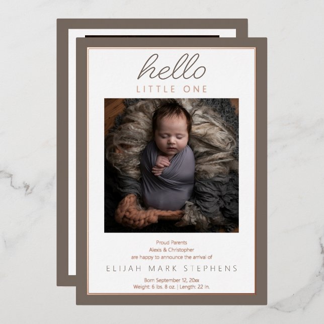 Hello Little Two Photo Baby Birth Announcement  (Front/Back)