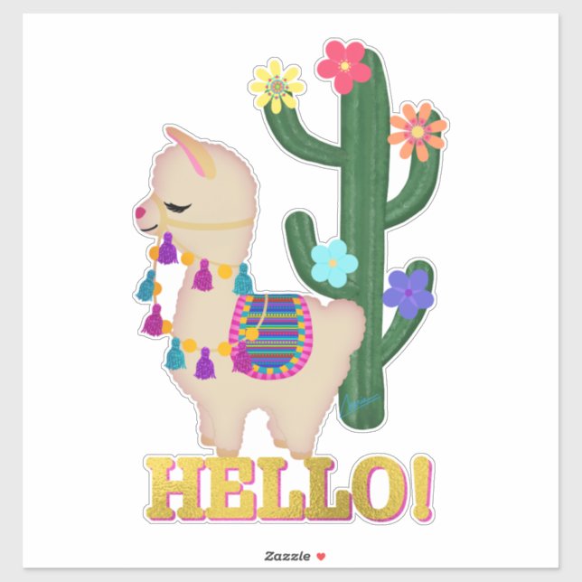 Hello! Llama and Cactus | Whimsical Llama Sticker (Sheet)