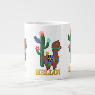 Hello Llama! Cute Face Brown Llama Giant Coffee Mug