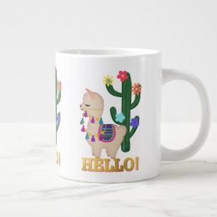 HELLO LLAMA! Cute Little Llama and Cactus Giant Coffee Mug