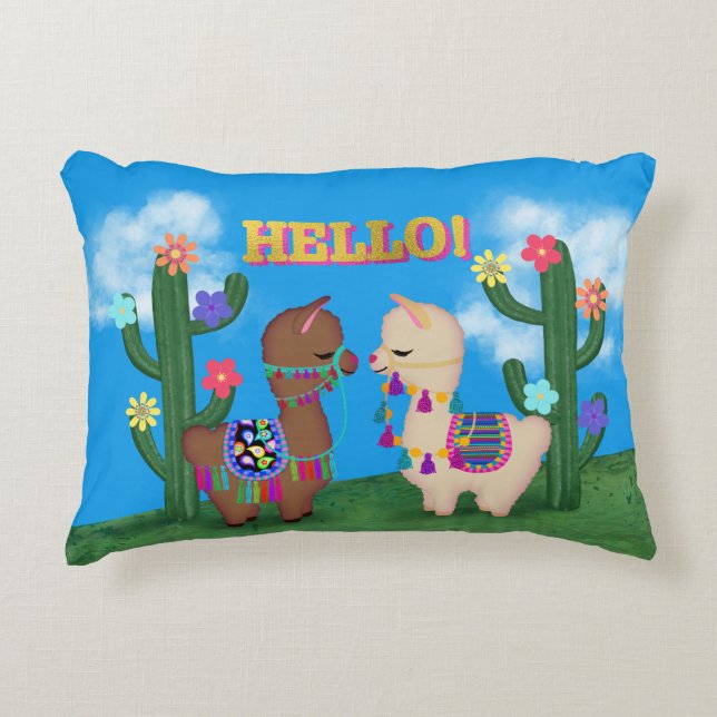 Hello Llamas! | Cute Baby Llamas Kids Accent Pillow (Front)