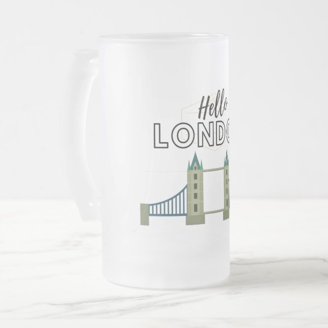 Hello London Frosted Glass Beer Mug (Front Left)