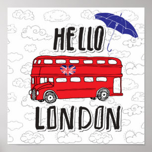 Hello London Hand Lettered Sign With Umbrella