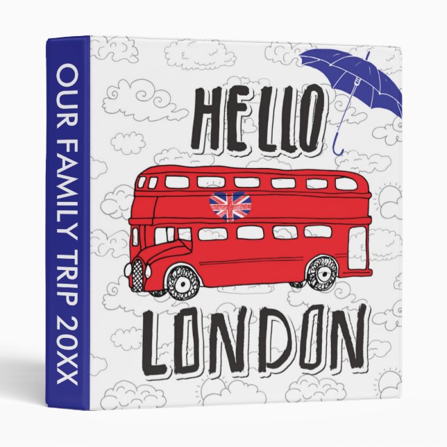 Hello London | Hand Lettered Sign With Umbrella 3 Ring Binder (Front/Spine)