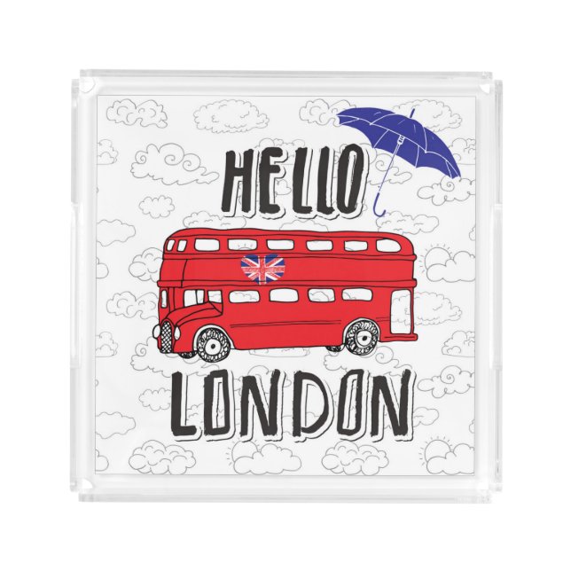 Hello London | Hand Lettered Sign With Umbrella Acrylic Tray (Front)