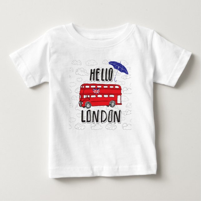 Hello London | Hand Lettered Sign With Umbrella Baby T-Shirt (Front)