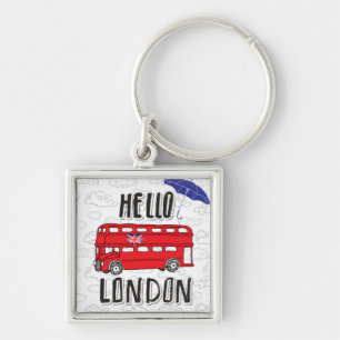 Hello London Hand Lettered Sign With Umbrella Keychain