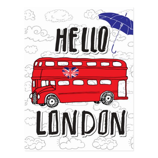 hello-london-hand-lettered-sign-with-umbrella-postcard-zazzle