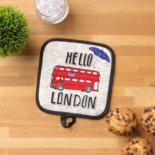 Hello London  Hand Lettered Sign With Umbrella Pot Holder