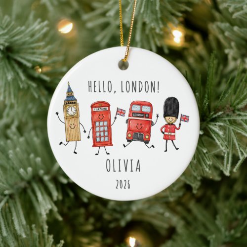 Hello London Personalized Travel Ornament