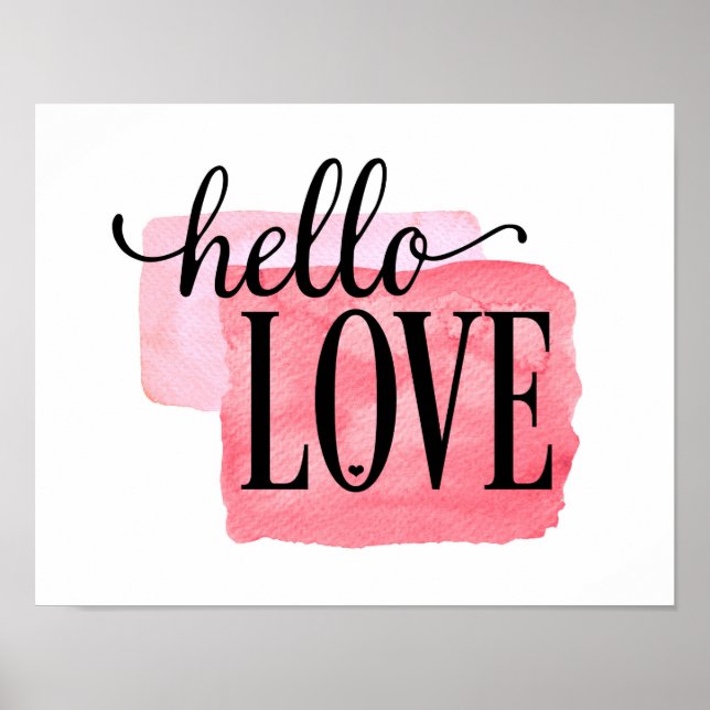 Hello Love - Modern Watercolor Love Quote Print (Front)
