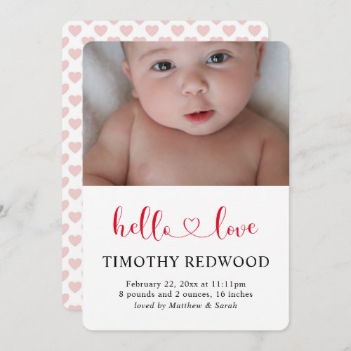 Hello Love Script Photo Birth Announcement