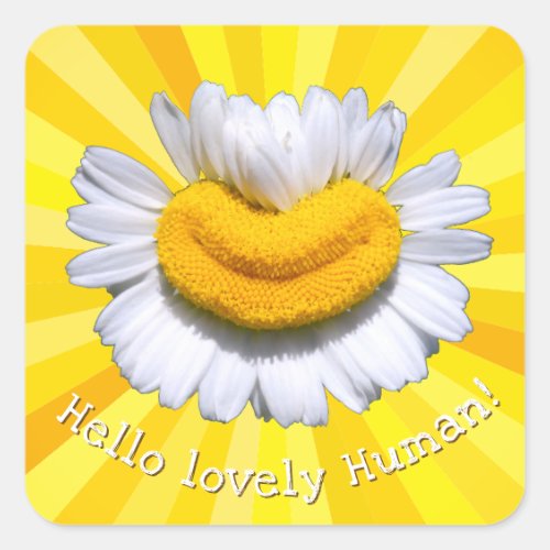 "Hello lovely Human!" Chamomile Smile Sunshine Square Sticker