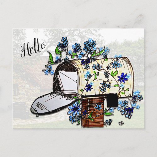 Hello Mailbox Art Blank Postcard