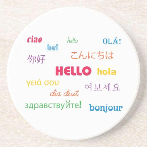 Hello Many Languages Colorful Text Coaster