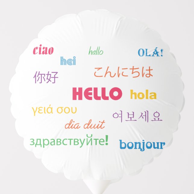 Hello Many Languages Colorful Typography Balloon (Front)