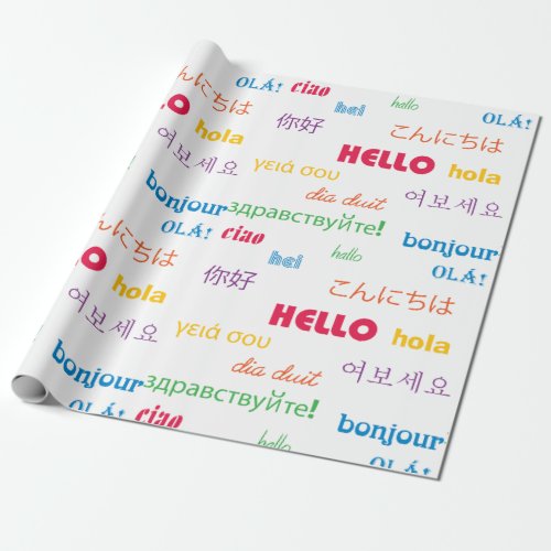 Hello Many Languages Colorful Typography Wrapping Paper