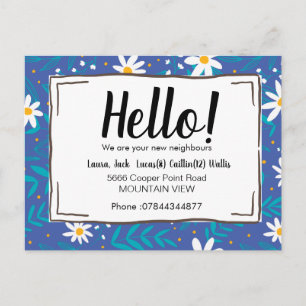 Hello meet the neighbors floral postcard