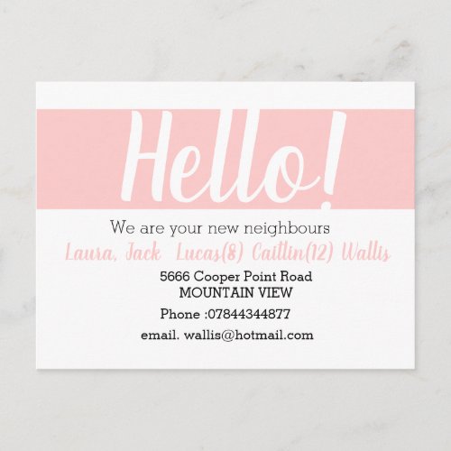 Hello meet the neighbours Blush pink Postcard