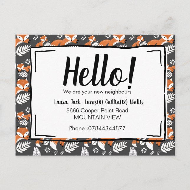 Hello meet the neighbours fox woodland postcard (Front)