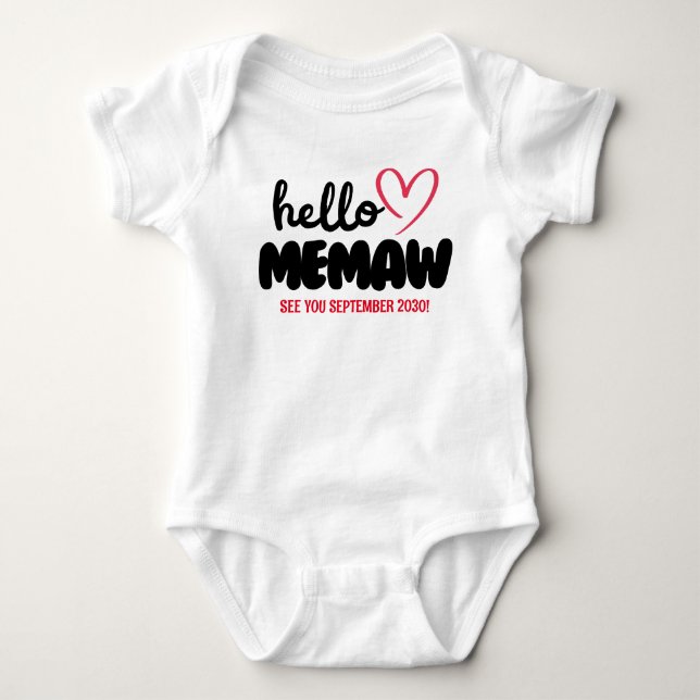 Hello Memaw | Baby Reveal Pregnancy Announcement Baby Bodysuit (Front)