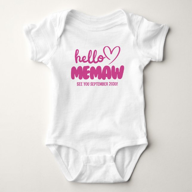 Hello Memaw | Baby Reveal Pregnancy Announcement Baby Bodysuit (Front)