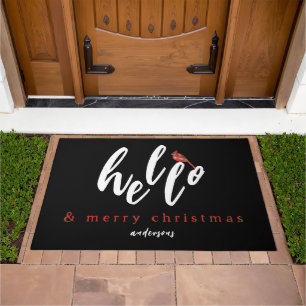 Hello & Merry Christmas Black Custom Doormat