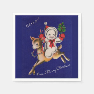 Hello! Merry Christmas snowman on reindeer Napkins