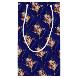 Hello! Merry Christmas snowman on reindeer Small Gift Bag