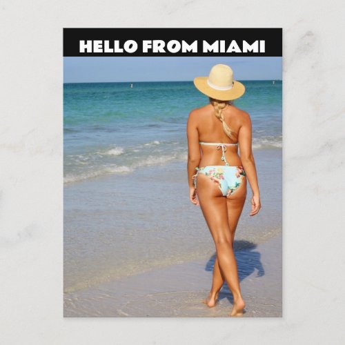 HELLO MIAMI FLORIDA BIKINI BLOND GIRL POSTCARDS