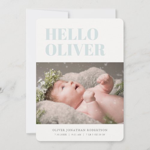 Hello Minimal Photo Collage Boy Birth Announcement