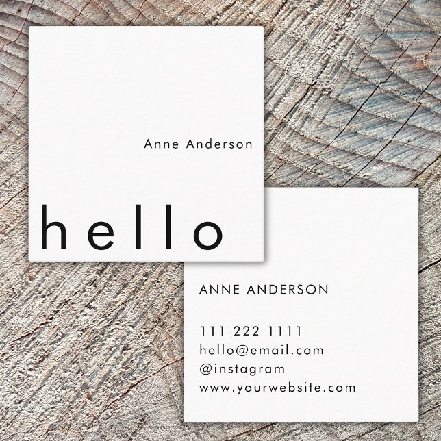 Hello Minimalist Simple Custom White Square Business Card (Creator Uploaded)