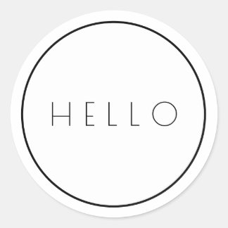 Hello Minimalist White Black Modern Typography Classic Round Sticker