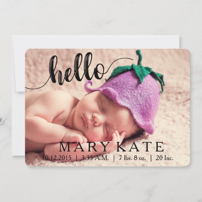 HELLO MODERN BIRTH ANNOUNCEMENT PHOTOCARD BLACK (Front)