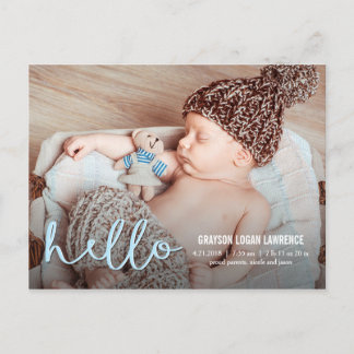 HELLO Modern Birth Announcement Postcard